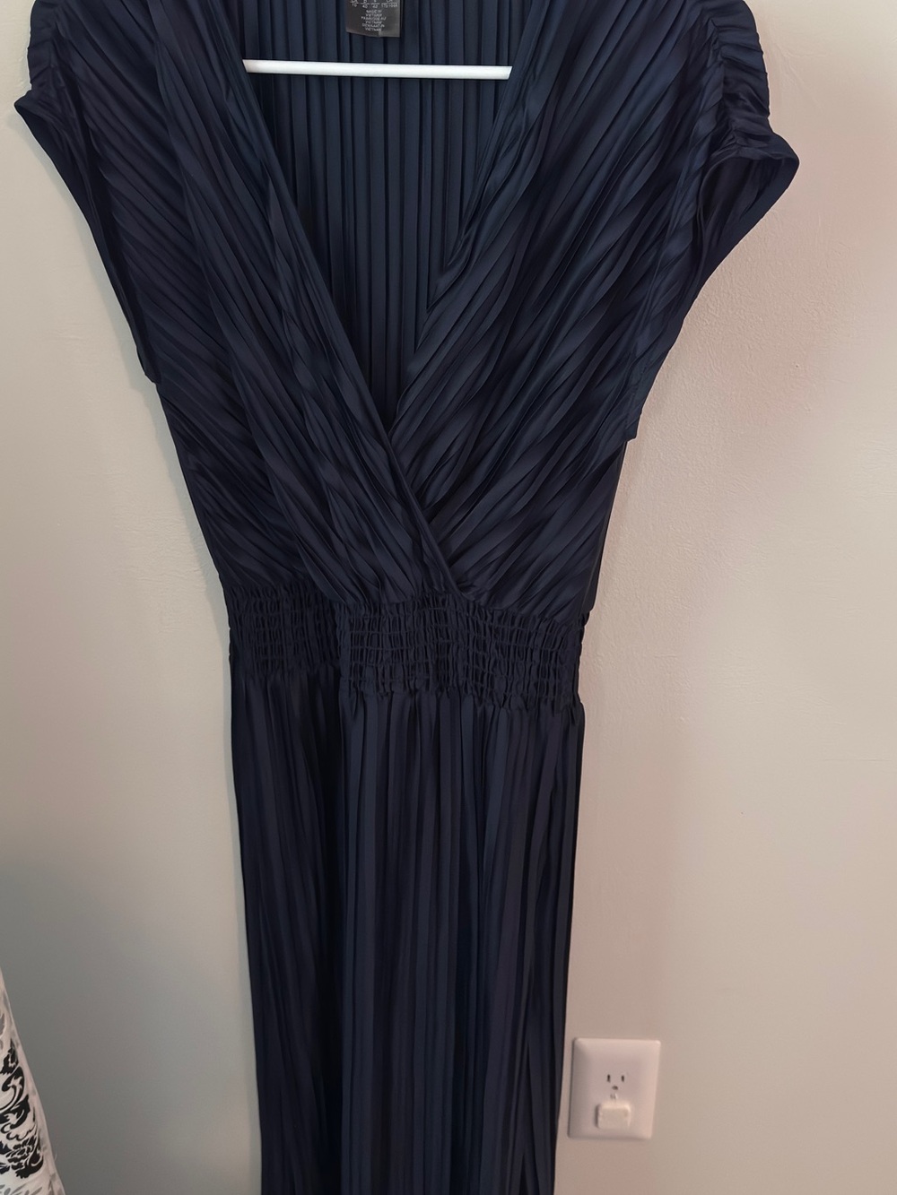 DKNY Navy Pleated V-Neck Maxi Dress